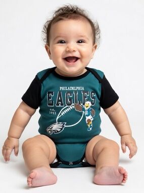 Team Apparel Philadelphia Eagles Teal and Black Baby One-Piece